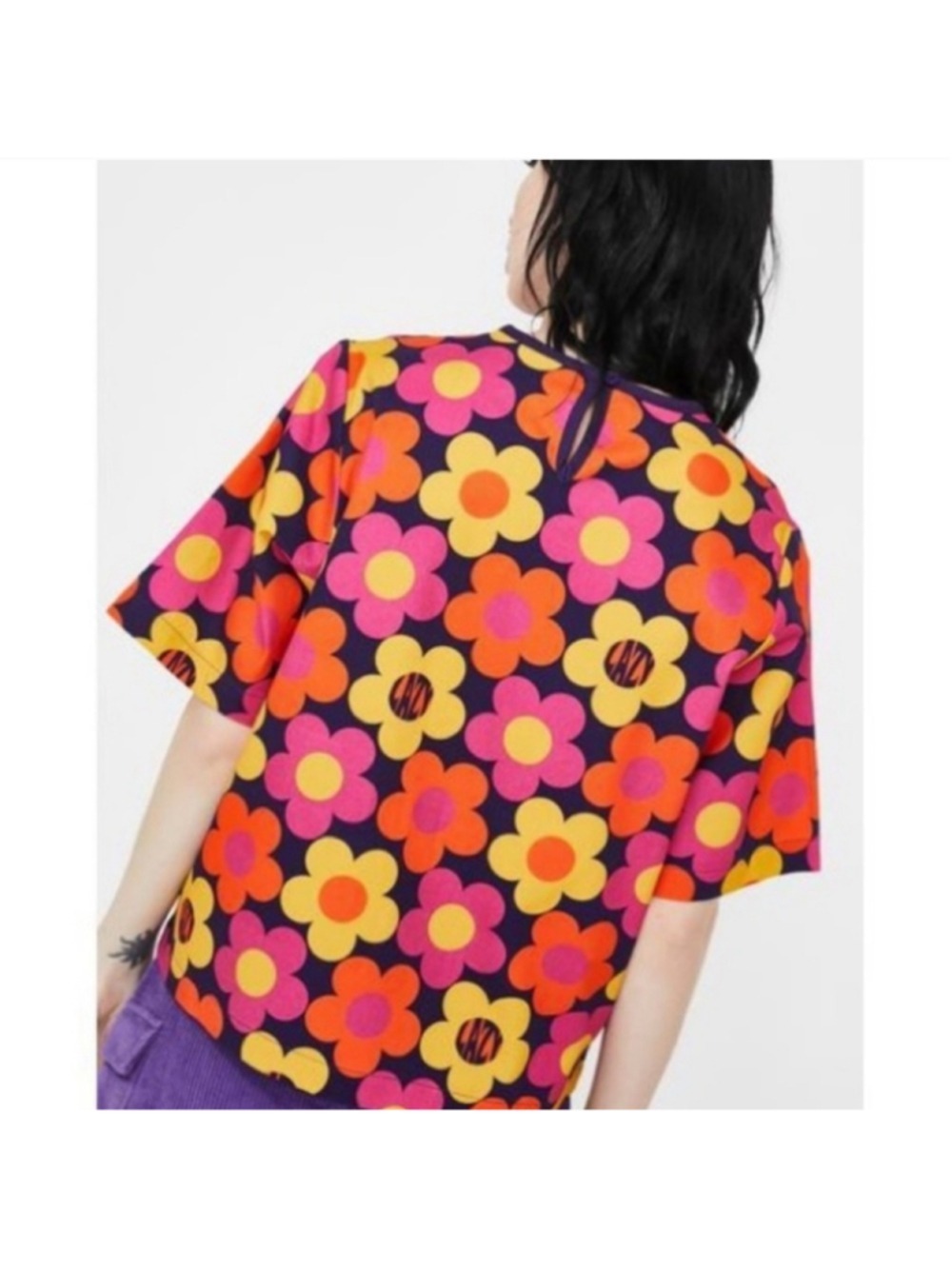 Lazy Oaf '70s Floral Boxy Tee Women's Size Small Retro Colorful Streetwear - Picture 6 of 15